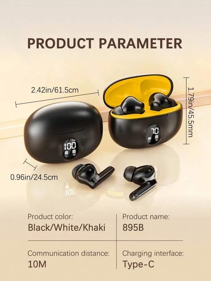 TWS Wireless Earbuds with LED Display ā ENC Noise Cancellation, HiFi Stereo, Bluetooth 5.3 ā Available in Black & White & Blue š§
