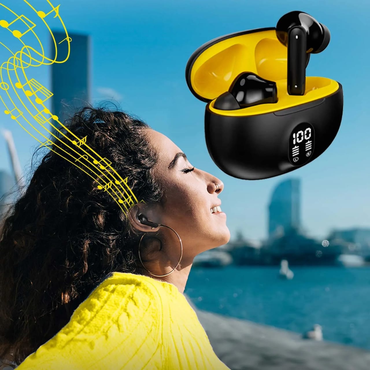TWS Wireless Earbuds with LED Display – ENC Noise Cancellation, HiFi Stereo, Bluetooth 5.3 – Available in Black & White & Blue 🎧