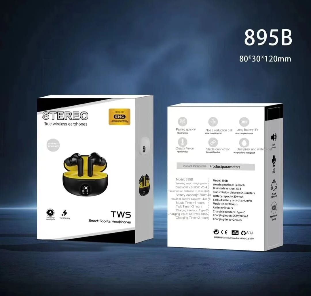 TWS Wireless Earbuds with LED Display – ENC Noise Cancellation, HiFi Stereo, Bluetooth 5.3 – Available in Black & White & Blue 🎧